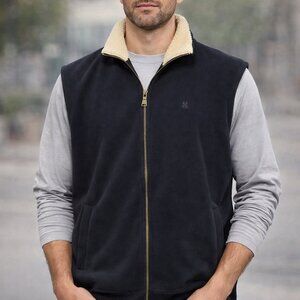 Izod Jeans Men’s Navy Fleece Vest Sherpa Collar Zip Front Size Large